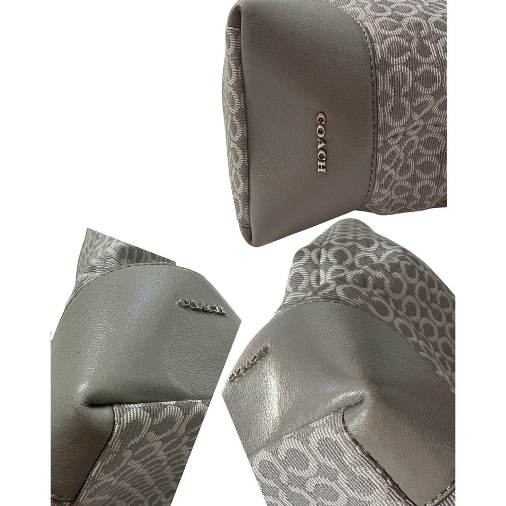 Coach Signature Jacquard Tote Bag Grey Canvas Leather Trim 26702 - Picture 6 of 9